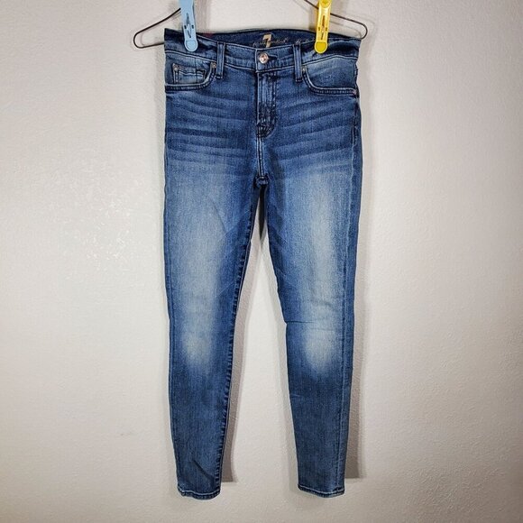 7 For All Mankind Womans Size 26 The Skinny Mid-Rise Jeans Light Wash Denim - Picture 1 of 13